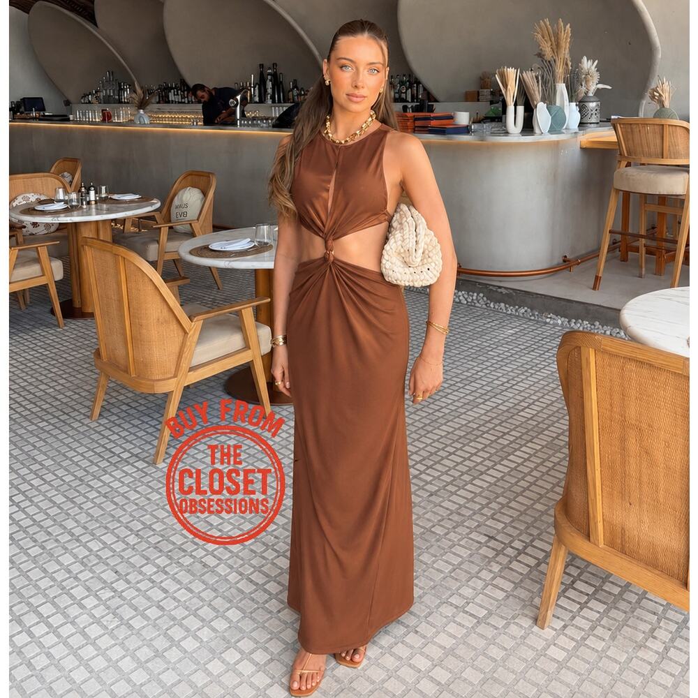 ZARA Brown Cut Out Maxi Dress Vacation Resort Dress NWT - Picture 8 of 16